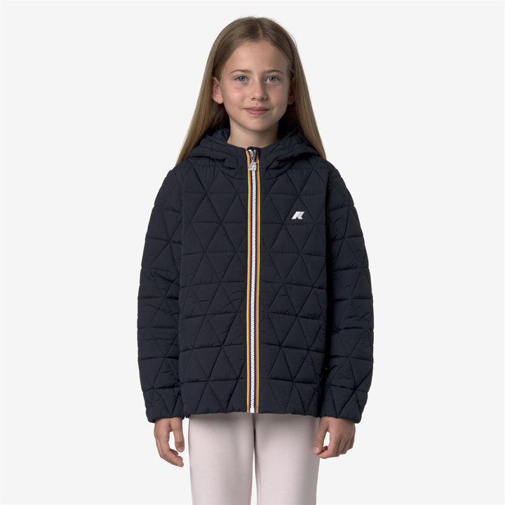 Giacca corta trapuntata blu con cappuccio e isolamento per bambina 3