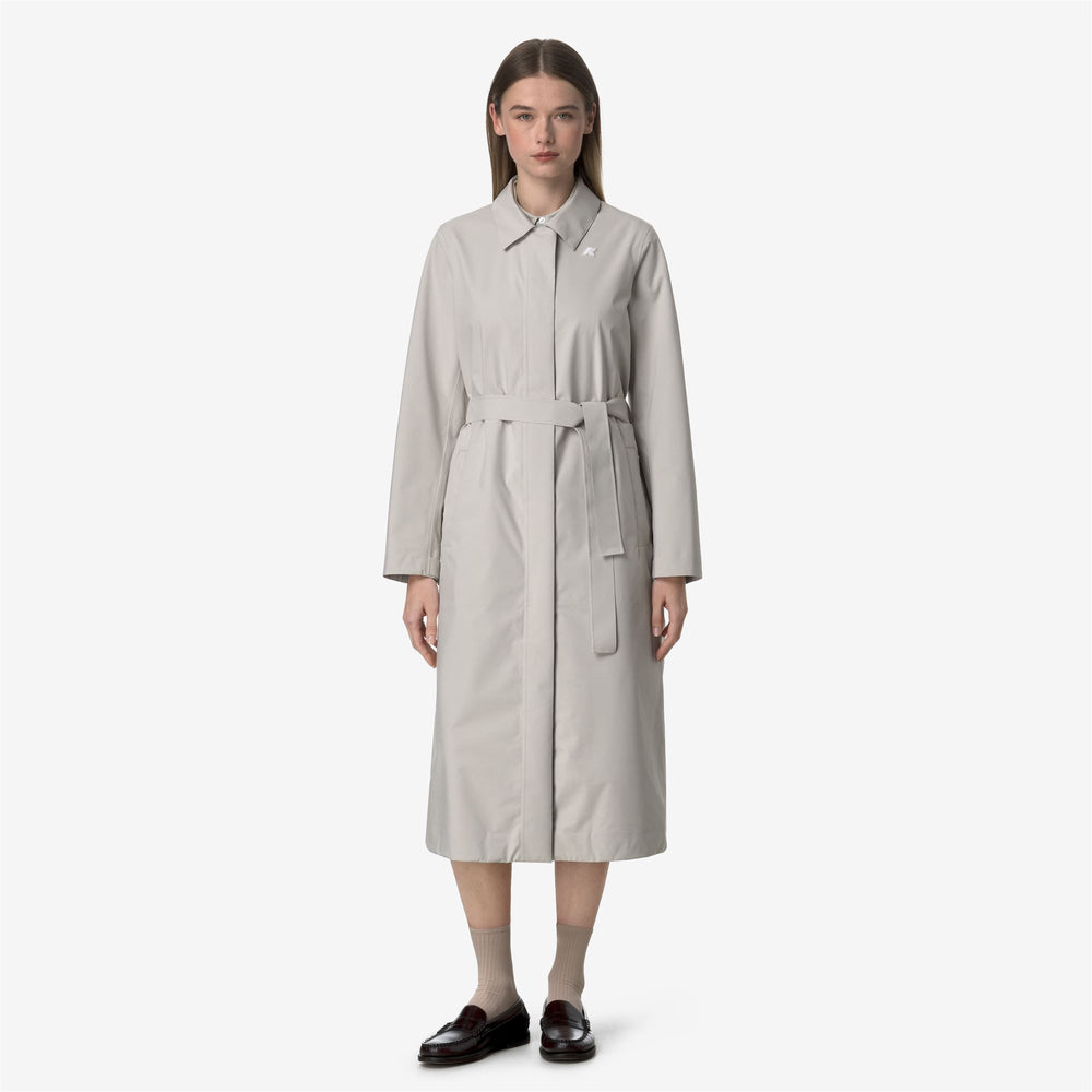 Beige Grey Women's Long Waterproof Raincoat for City Wear 02