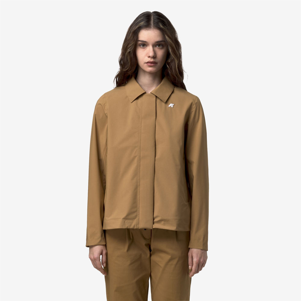 Brown women's stretch short jacket for transitional seasons 02