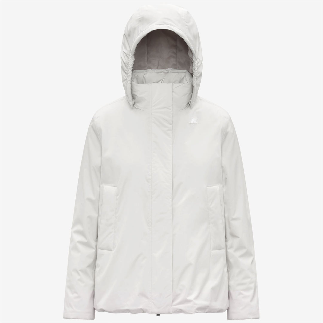 Chaqueta impermeable corta blanca para mujer con acolchado PrimaLoft 01
