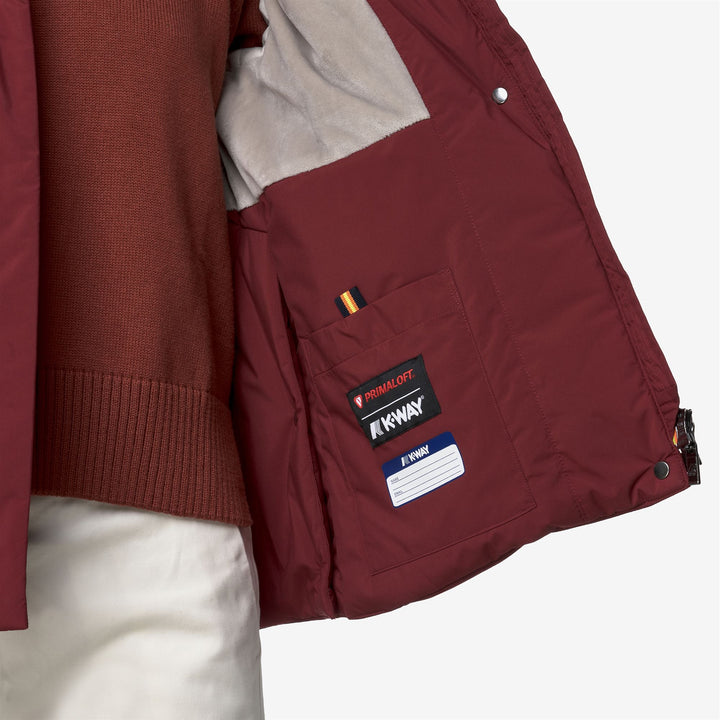 Chaqueta corta impermeable roja para mujer con forro de piel sintética 3