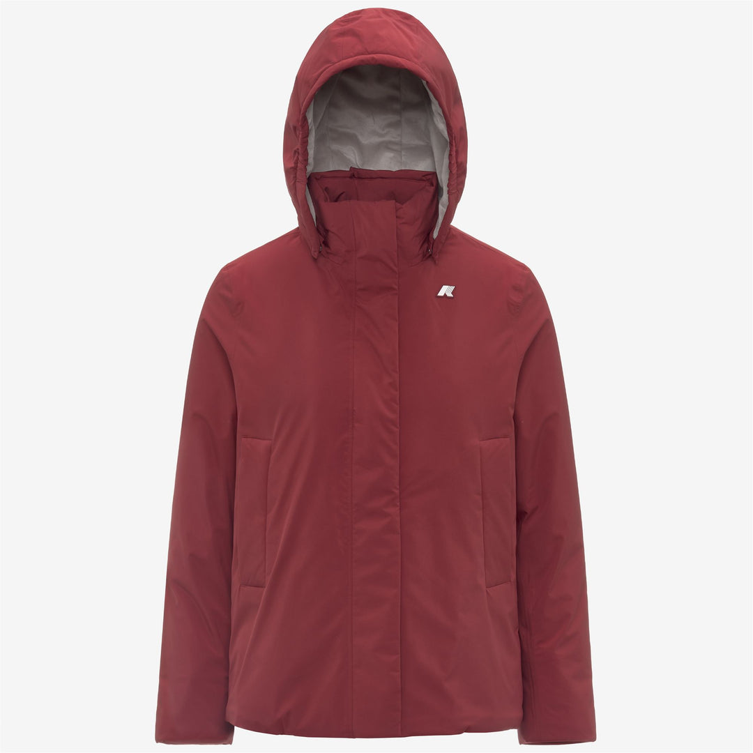 Chaqueta corta impermeable roja para mujer con forro de piel sintética 01