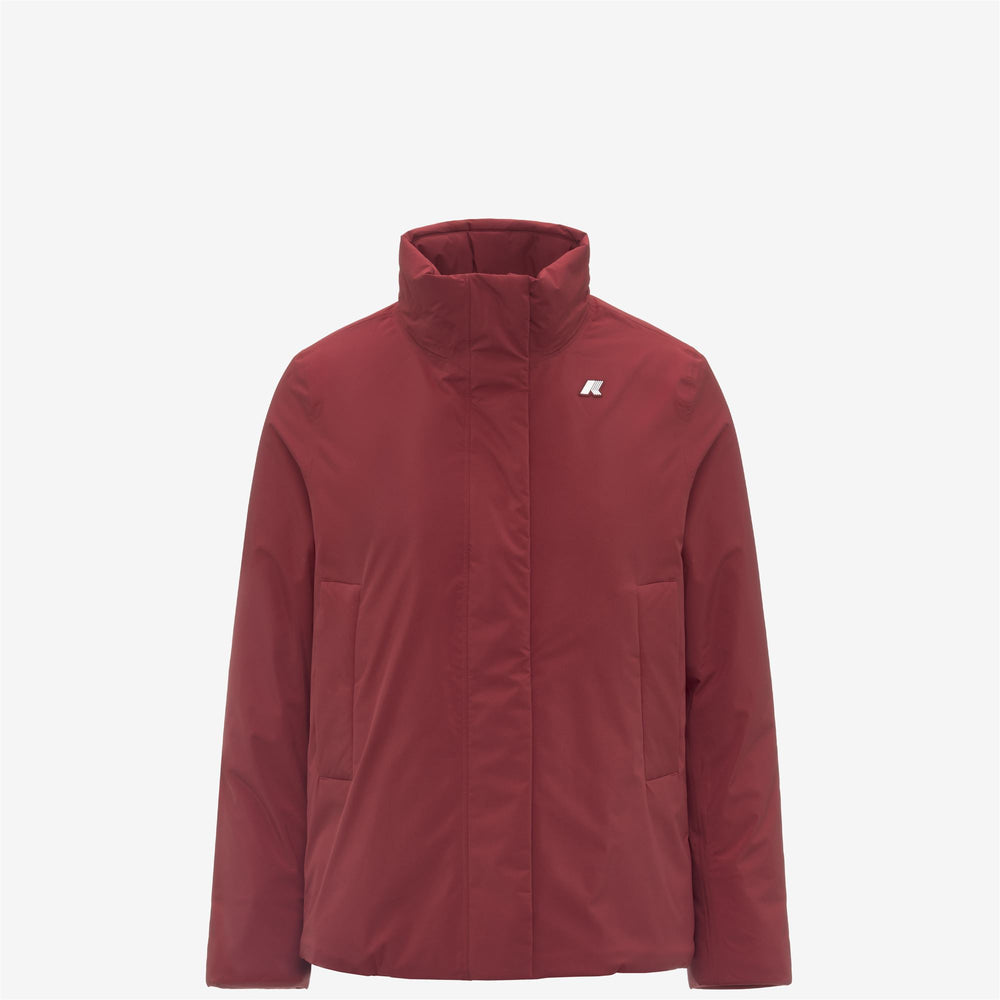 Chaqueta corta impermeable roja para mujer con forro de piel sintética 02