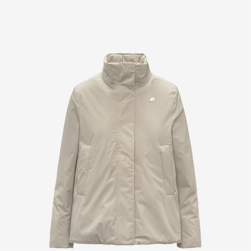 Chaqueta corta impermeable de mujer beige con forro de piel sintética 02