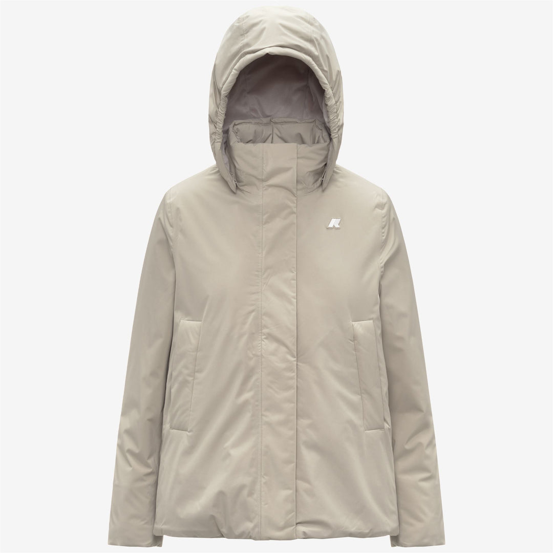 Chaqueta corta impermeable de mujer beige con forro de piel sintética 01