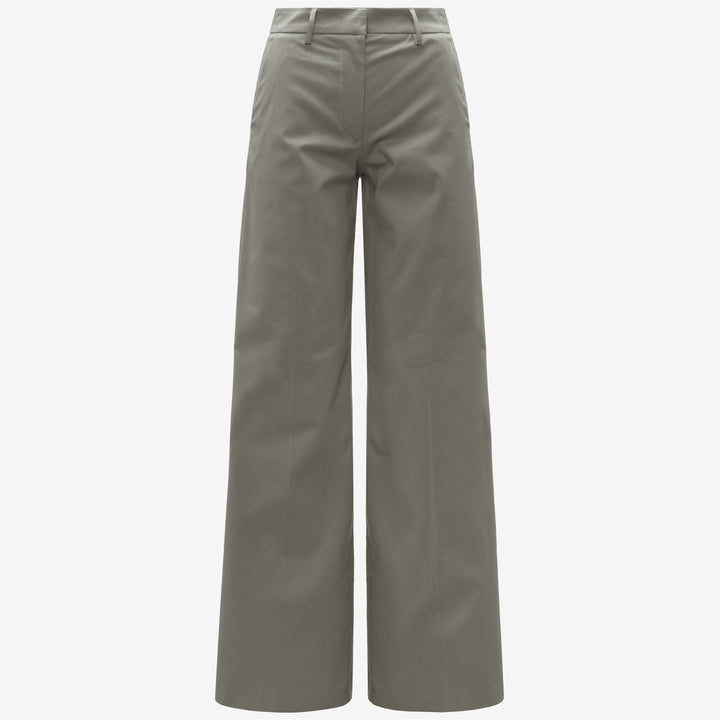 Pantalones chinos anchos de gabardina elástica para mujer, color verde 1