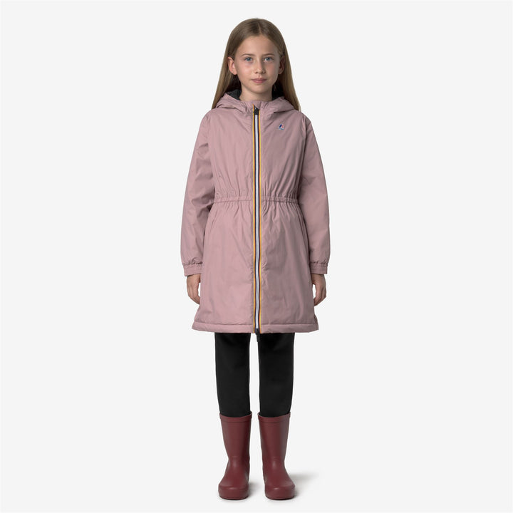 Chaqueta de nailon reciclado de longitud 3/4 para niña en color marrón rosado 4