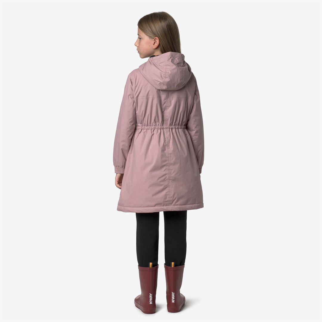 Chaqueta de nailon reciclado de longitud 3/4 para niña en color marrón rosado main