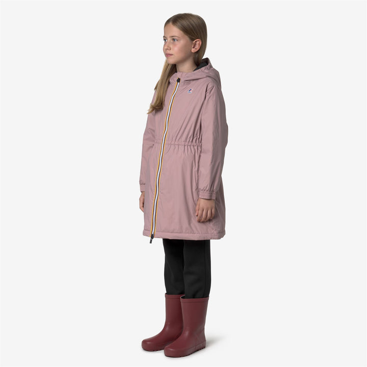 Chaqueta de nailon reciclado de longitud 3/4 para niña en color marrón rosado 2