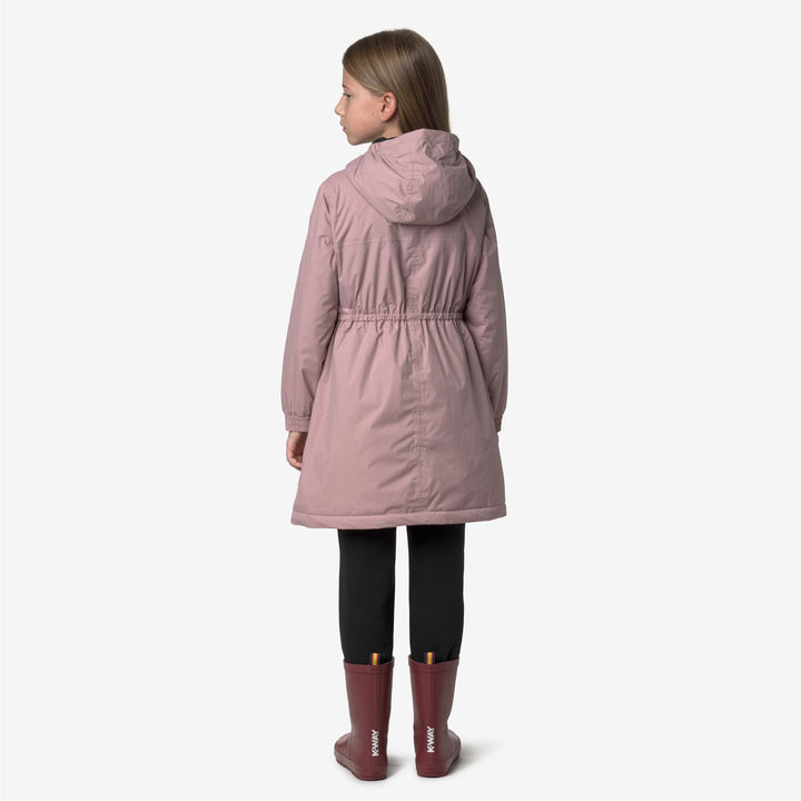 Chaqueta de nailon reciclado de longitud 3/4 para niña en color marrón rosado 3