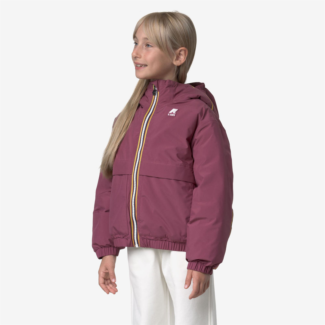 Violet girl's short water-repellent jacket with eco-padding main