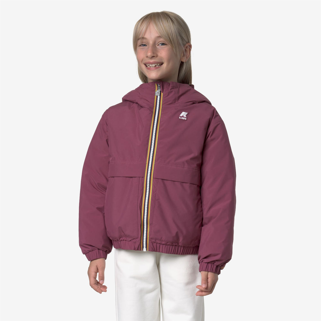 Violet girl's short water-repellent jacket with eco-padding 01