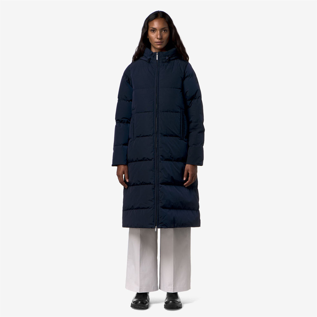 Jackets_Woman_DINA SHINY NYLON FUR_Long_Blue Depth - Commercial 4