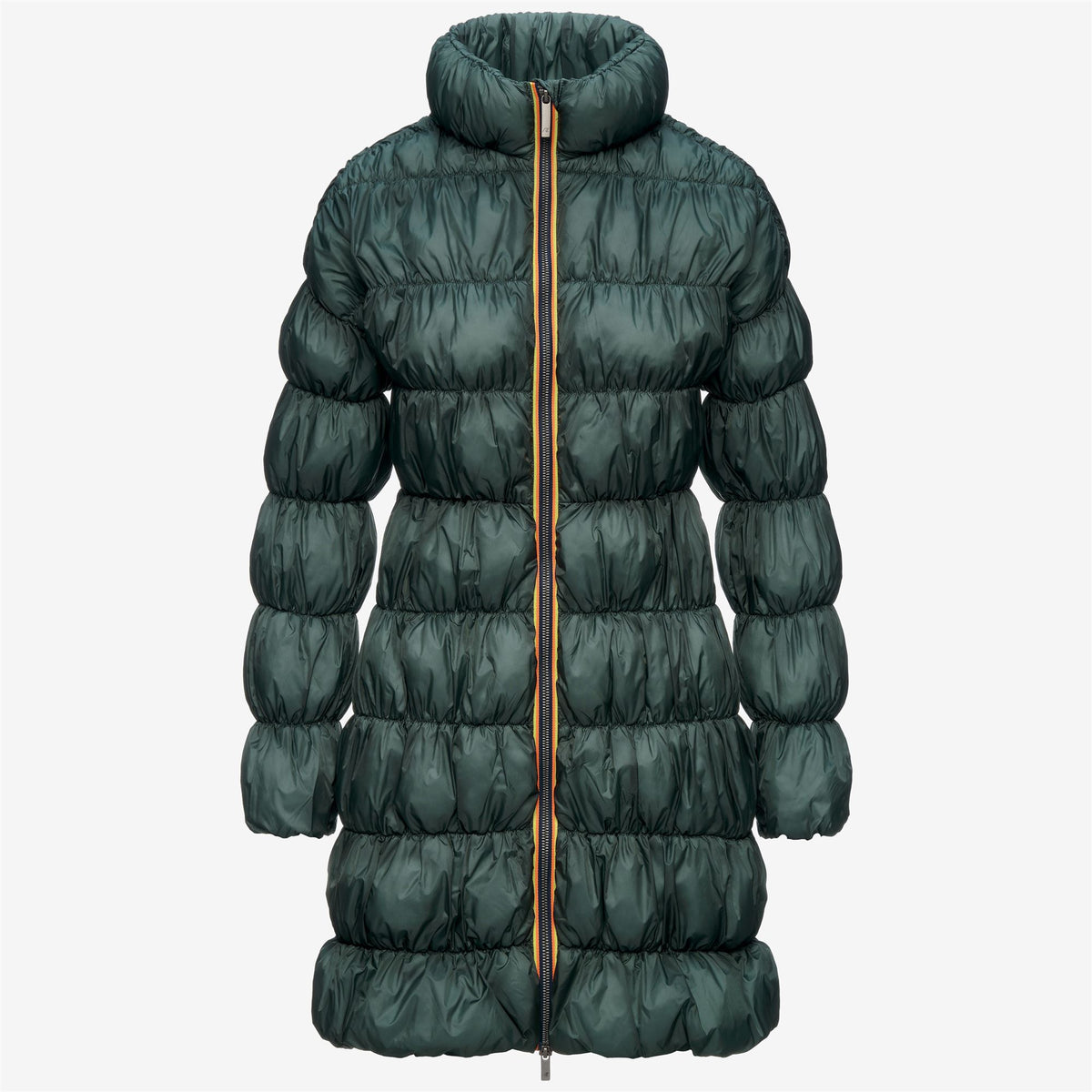Jackets_Woman_JIN MAXI RUFFLES_Long_Green Balsam - Commercial 1