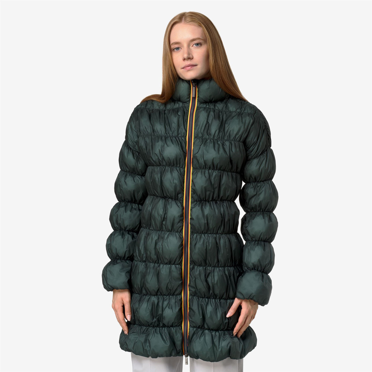 Jackets_Woman_JIN MAXI RUFFLES_Long_Green Balsam - Commercial 4