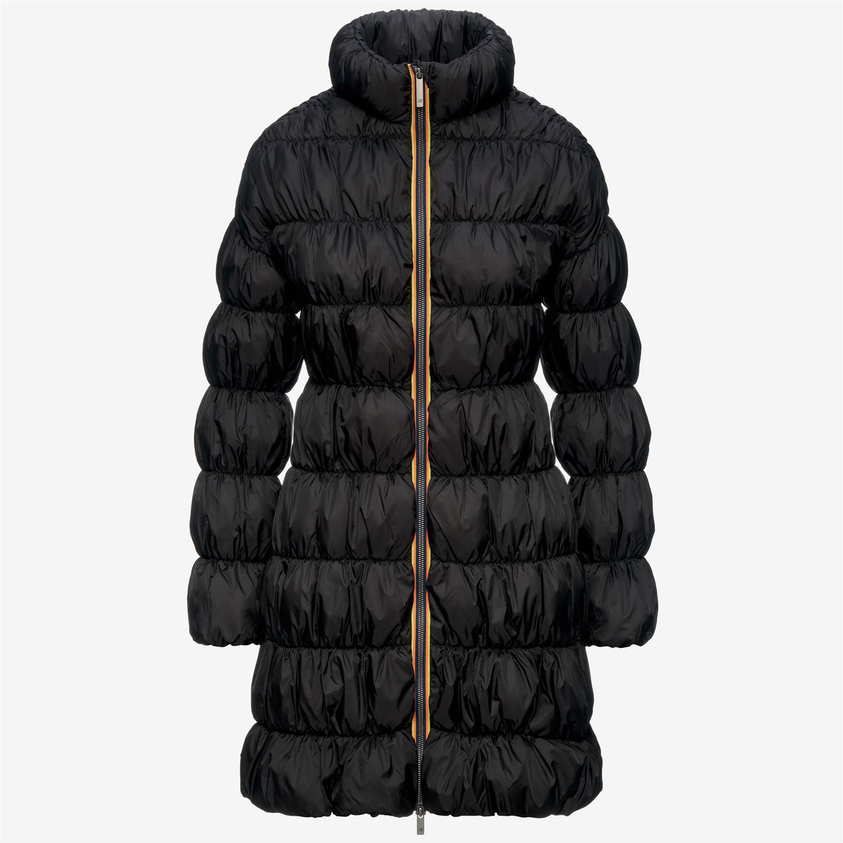 Jackets_Woman_JIN MAXI RUFFLES_Long_Black Greyish - Commercial 1