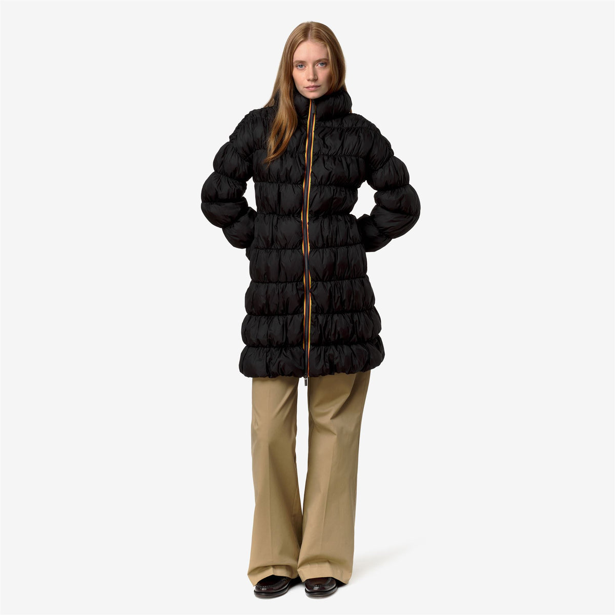 Jackets_Woman_JIN MAXI RUFFLES_Long_Black Greyish - Commercial 7