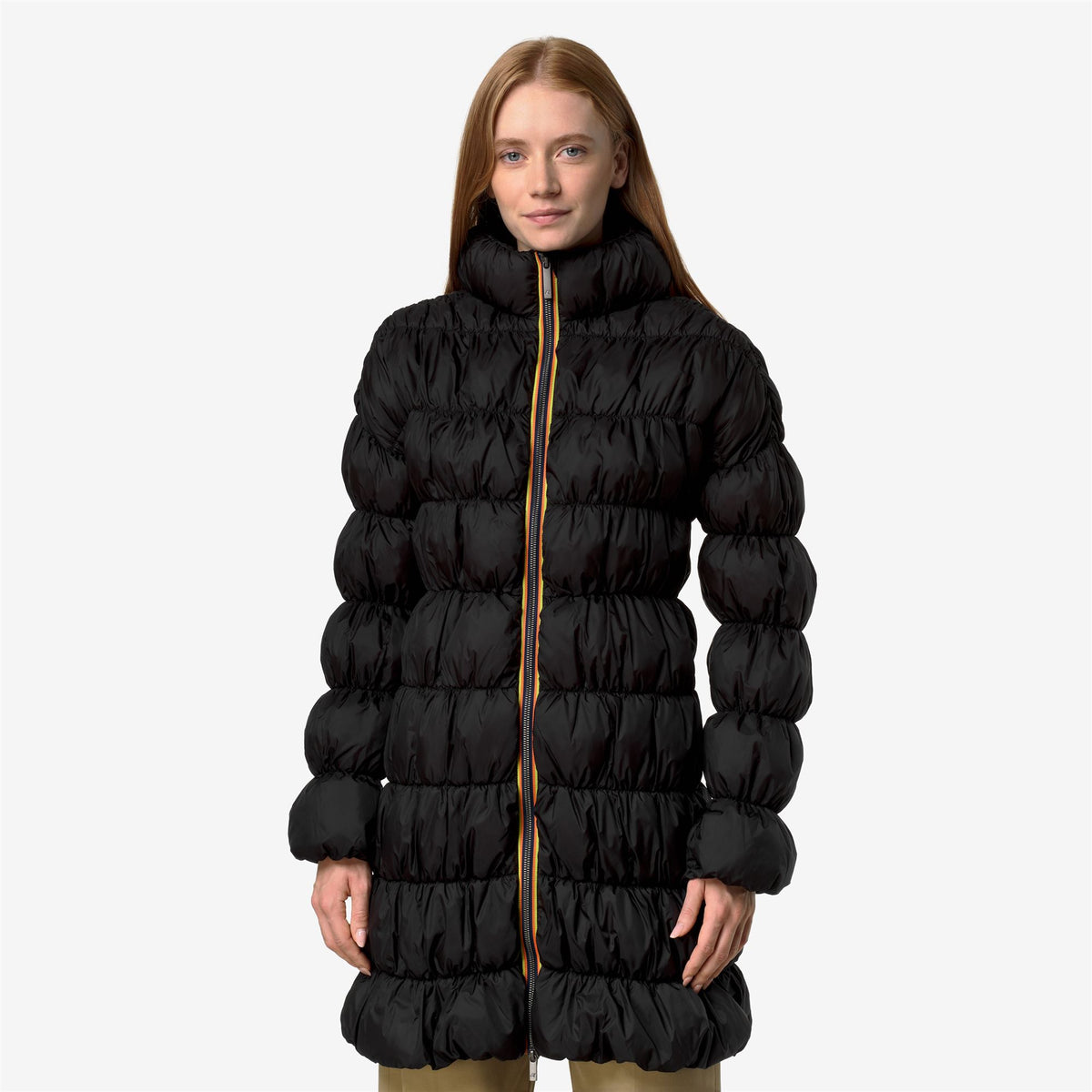 Jackets_Woman_JIN MAXI RUFFLES_Long_Black Greyish - Commercial 4