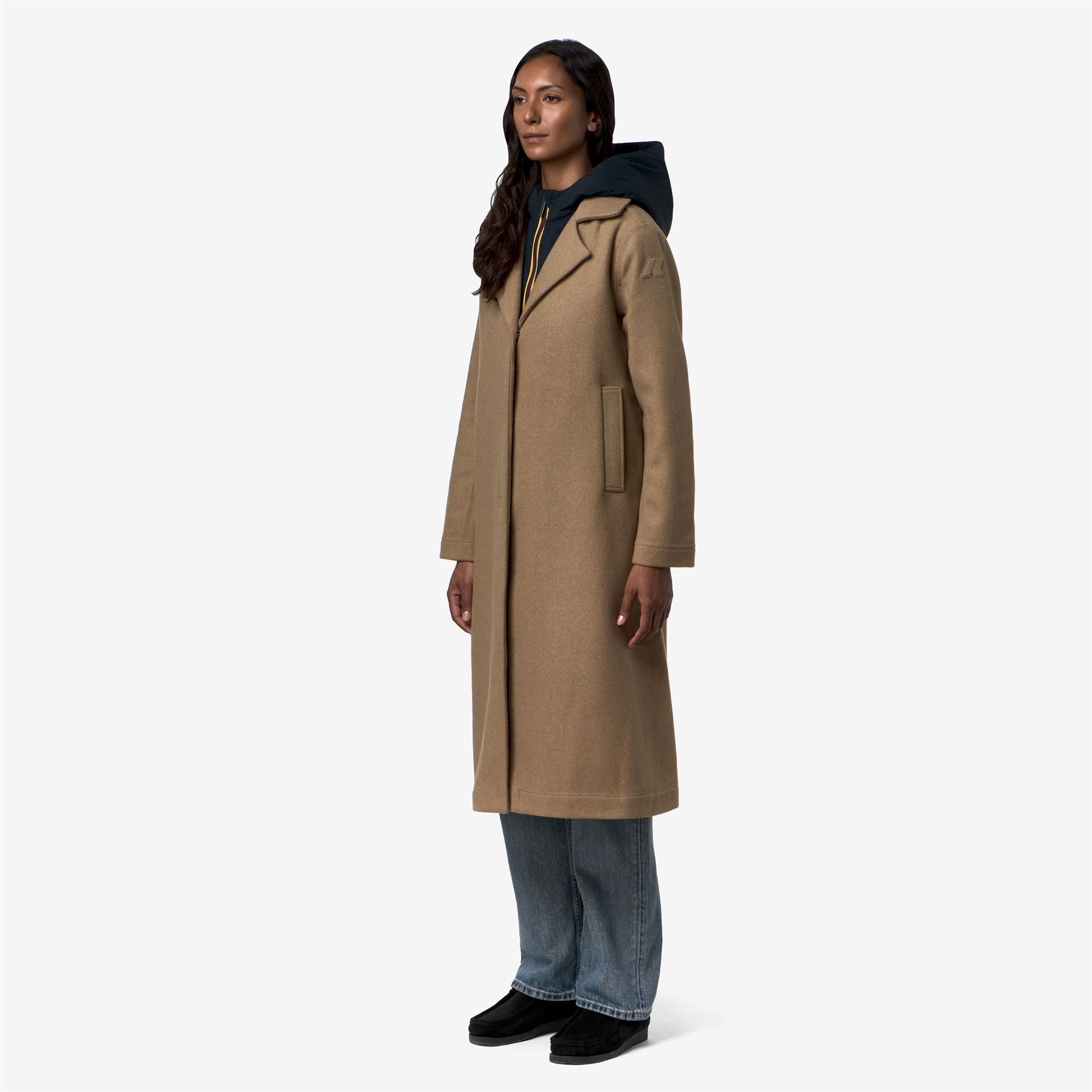 Jackets_Woman_LANA WOOL NYLON_Long_Beige Khaki - Blue Depth - Commercial 5