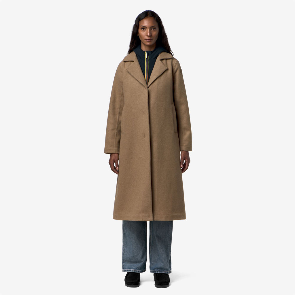 Jackets_Woman_LANA WOOL NYLON_Long_Beige Khaki - Blue Depth - Commercial 4