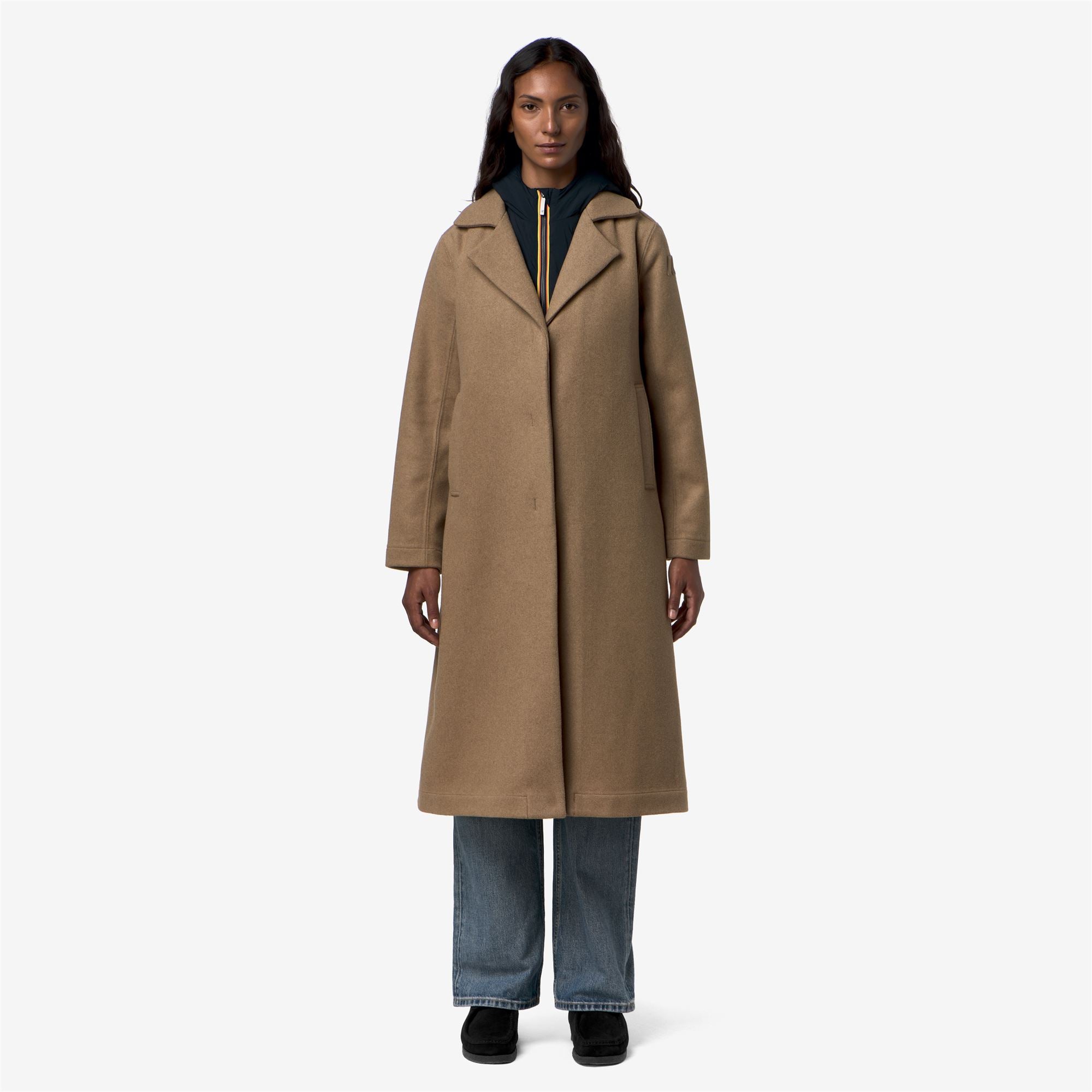 Jackets_Woman_LANA WOOL NYLON_Long_Beige Khaki - Blue Depth - Commercial 4
