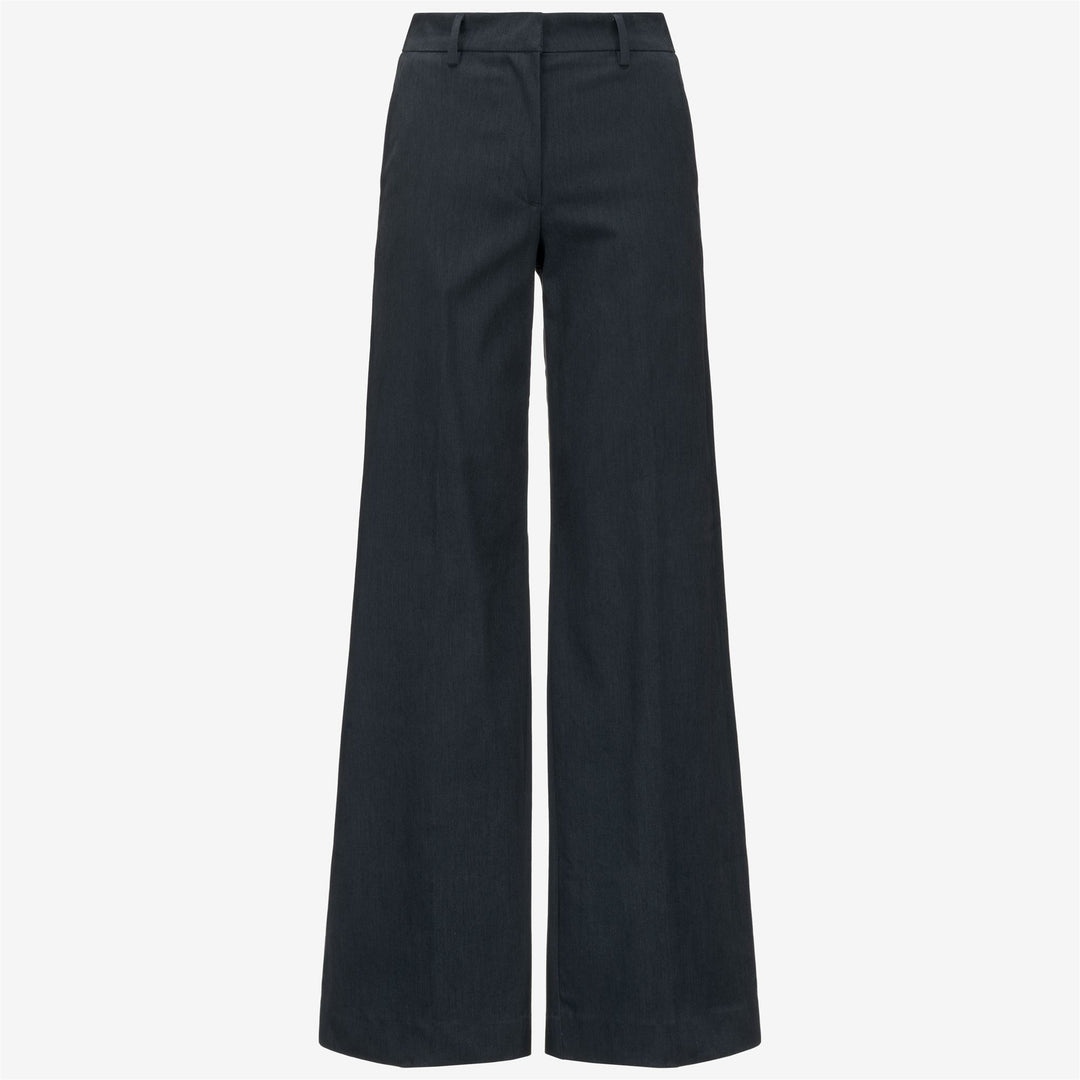 Pantaloni chino blu da donna con gamba larga e cotone elasticizzato 01