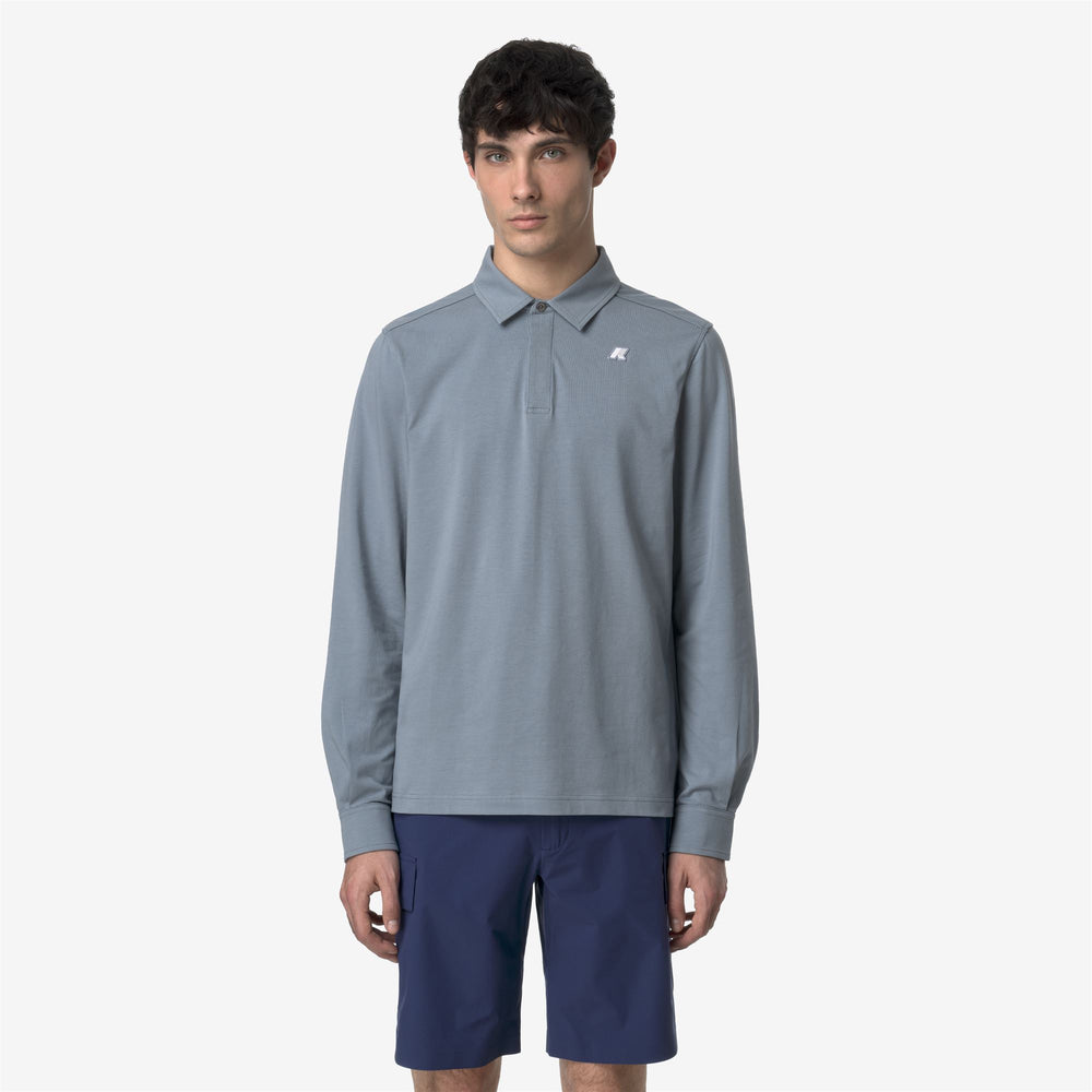 Grey Blue Men's Lightweight Stretch Polo Shirt for City Wear 02