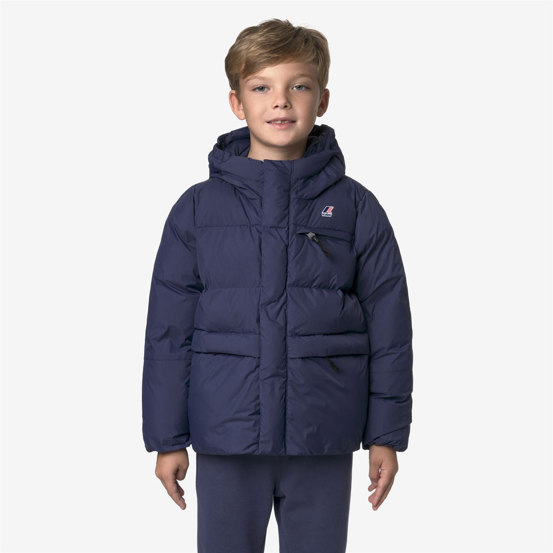 Chaqueta cálida y pesada unisex para niños en azul profundo 01