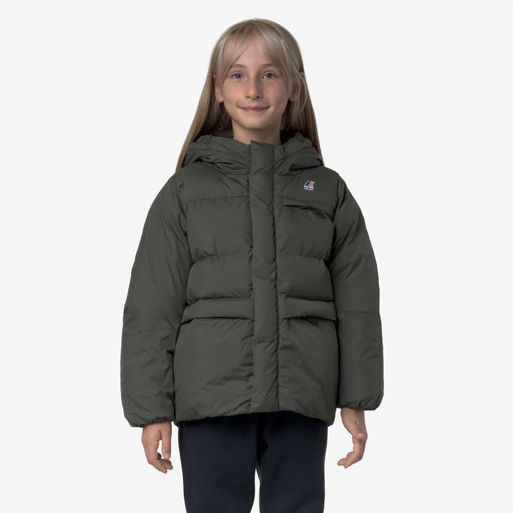 Chaqueta impermeable cálida unisex para niños de color verde negruzco 1