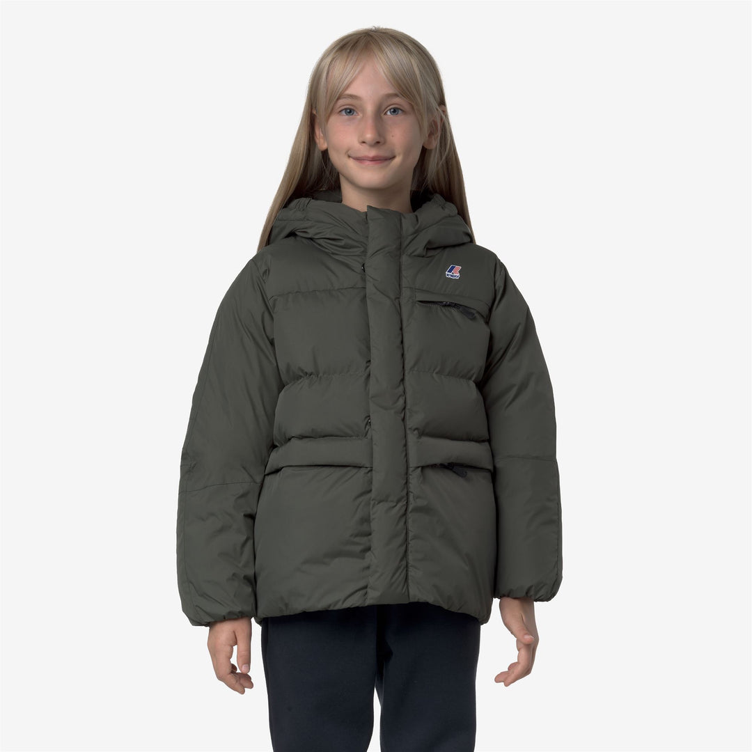 Chaqueta impermeable cálida unisex para niños de color verde negruzco 01