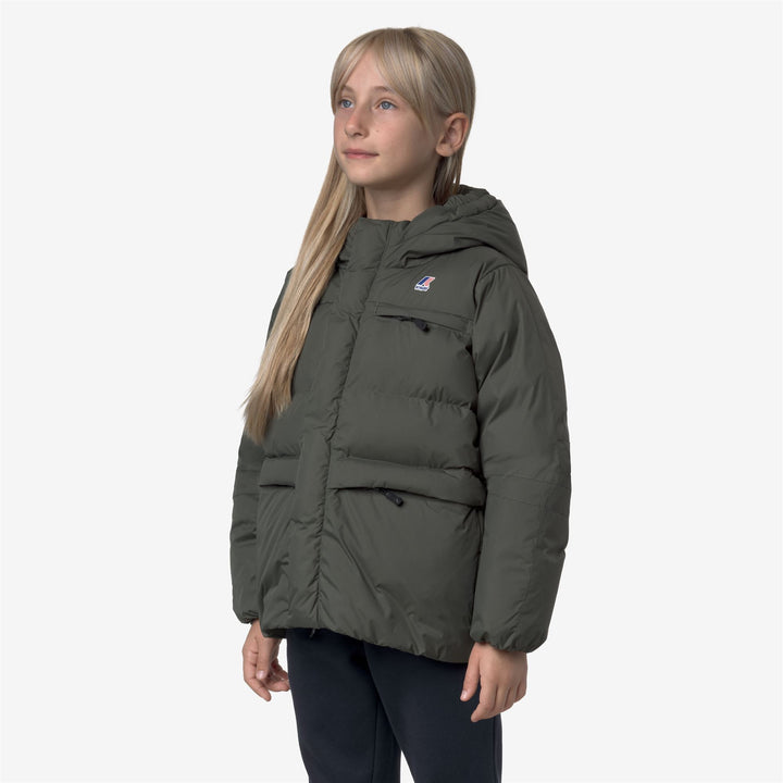 Chaqueta impermeable cálida unisex para niños de color verde negruzco 4