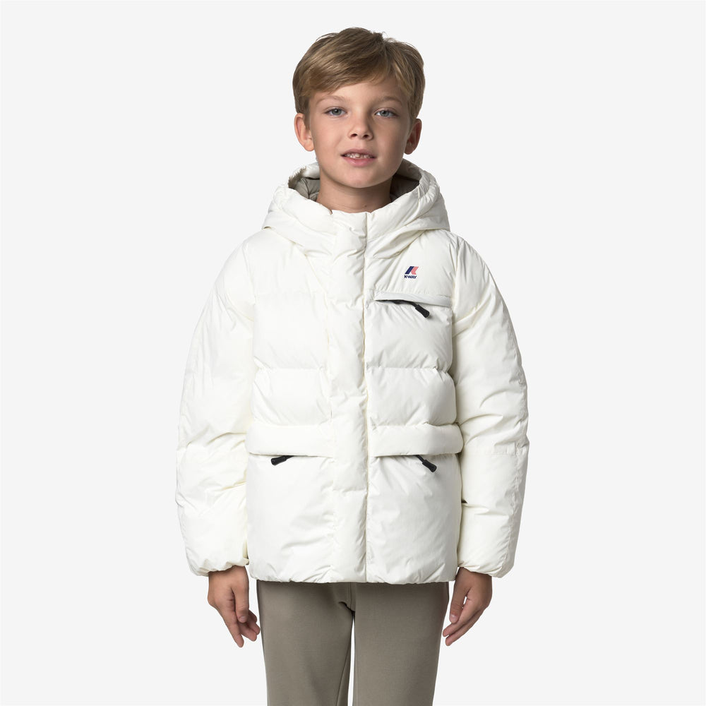 White unisex Kids' Waterproof Winter Jacket with Hood and Pockets 02
