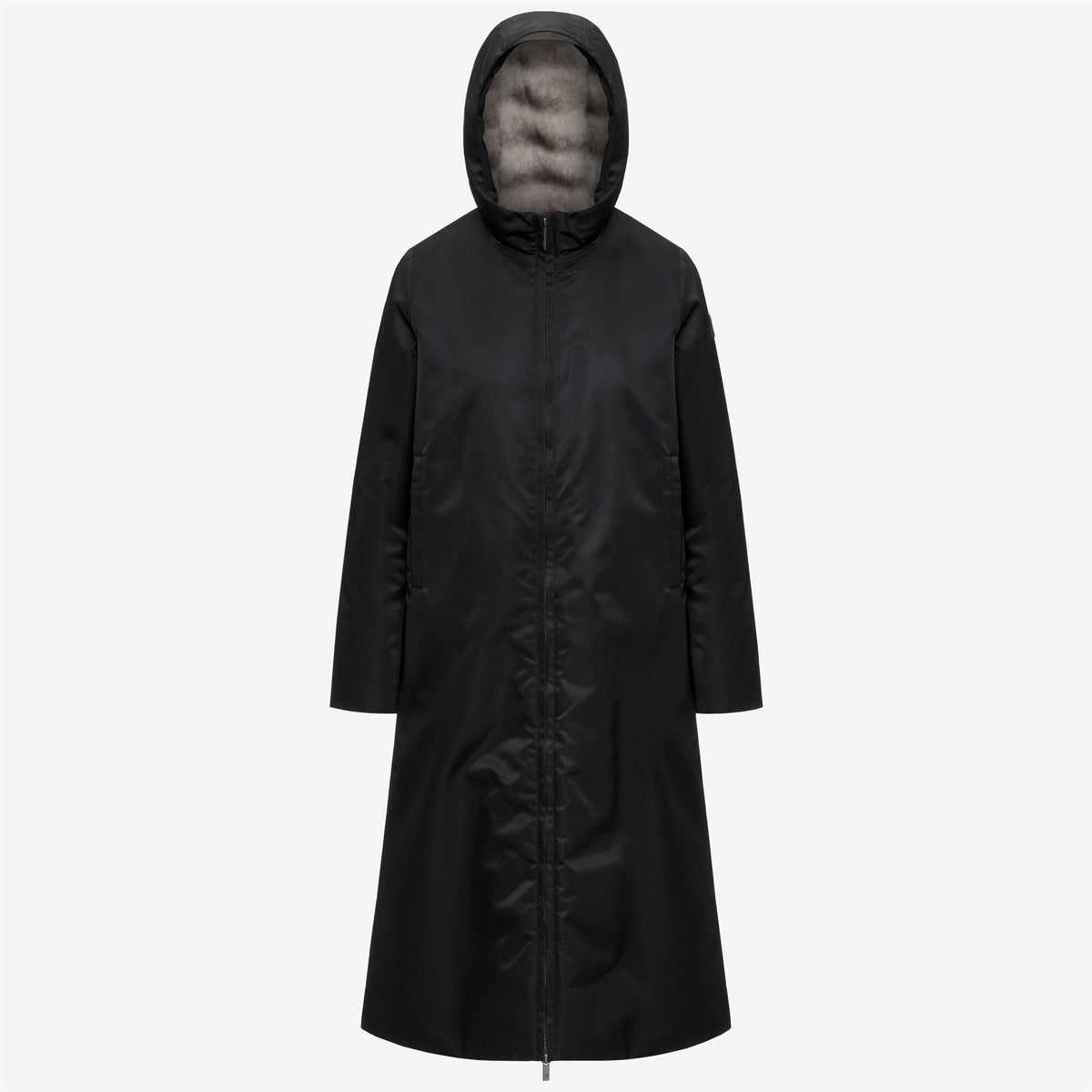 Jackets_Woman_OLLER SHINY TWILL FUR_Long_BLACK GREYISH BICOLOR FUR - Commercial 1