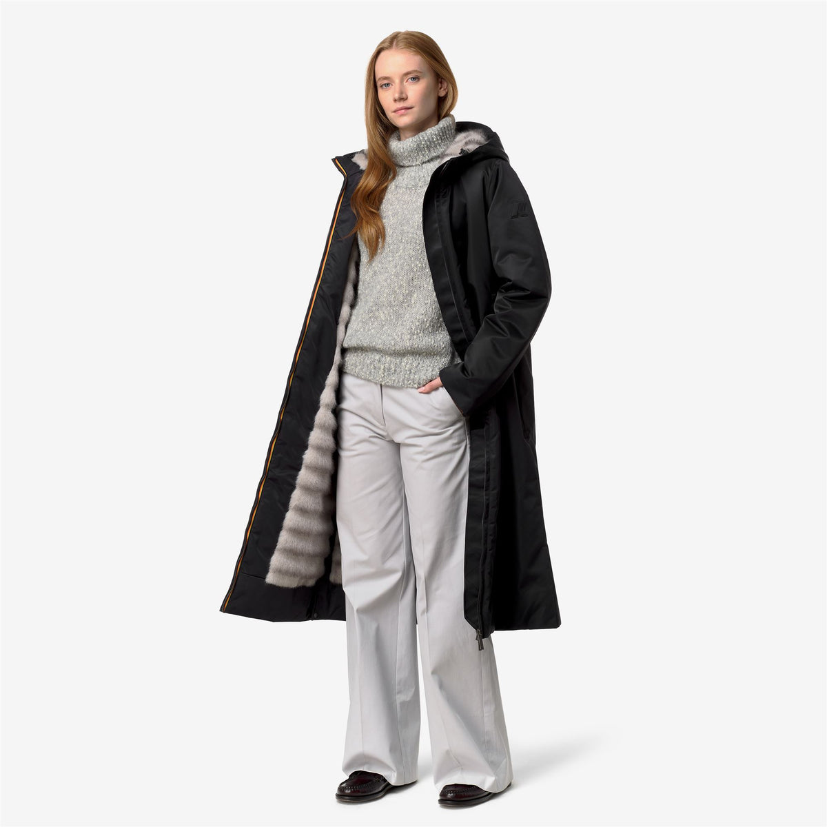 Jackets_Woman_OLLER SHINY TWILL FUR_Long_BLACK GREYISH BICOLOR FUR - Commercial 7