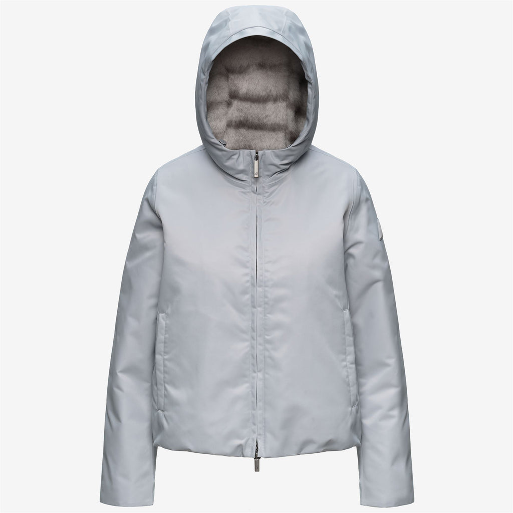 Jackets_Woman_OLGA SHINY TWILL FUR_Short_GREY ASH BICOLOR FUR - Commercial 1
