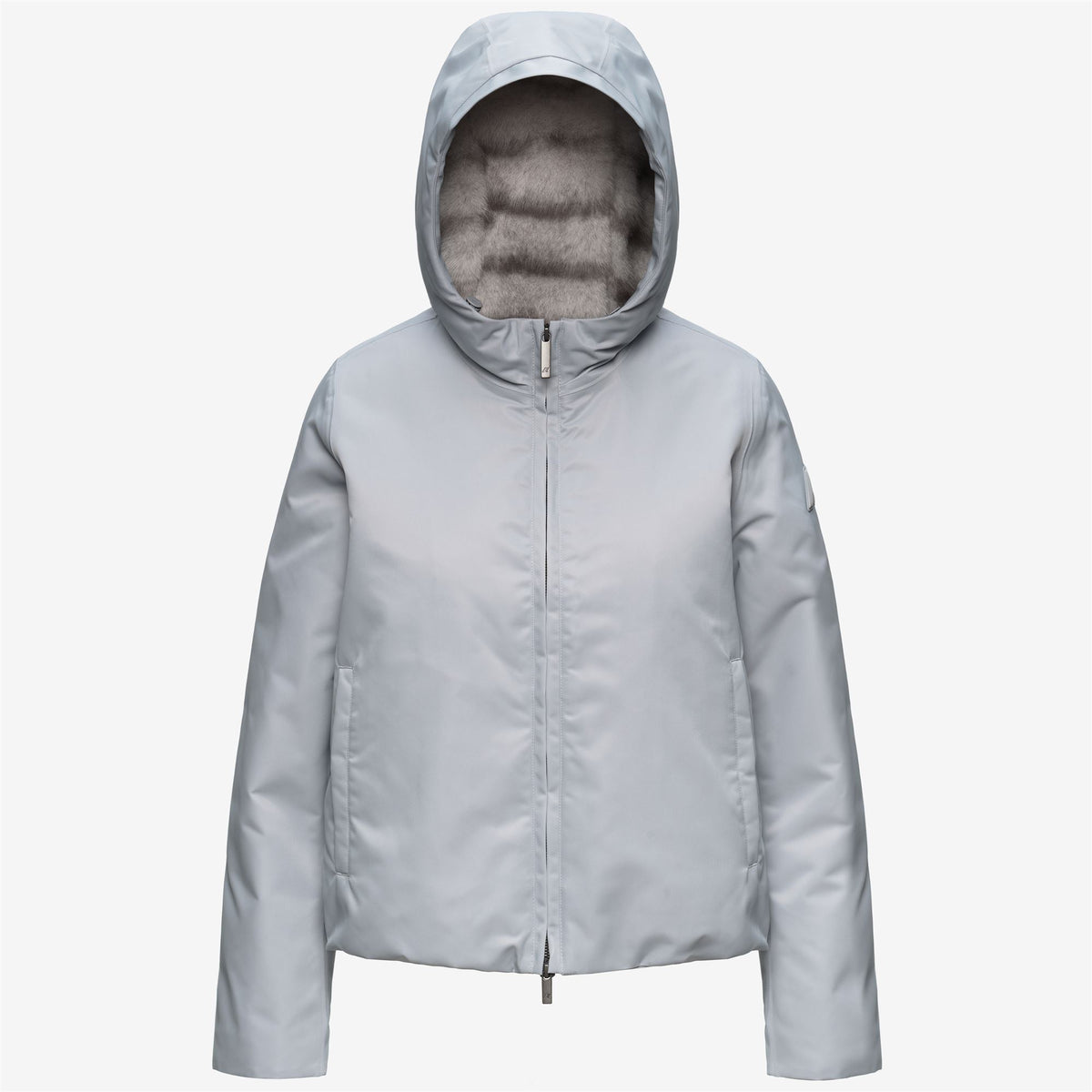 Jackets_Woman_OLGA SHINY TWILL FUR_Short_GREY ASH BICOLOR FUR - Commercial 1