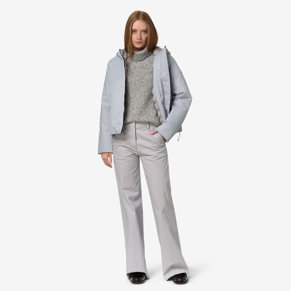 Jackets_Woman_OLGA SHINY TWILL FUR_Short_GREY ASH BICOLOR FUR - Commercial 7