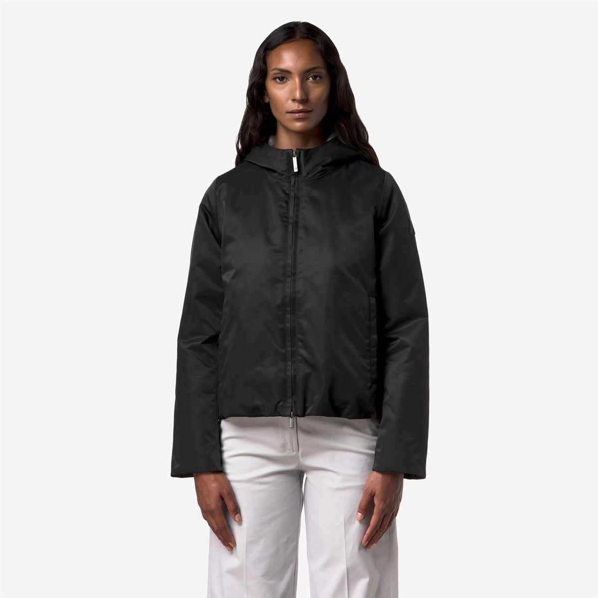 Jackets_Woman_OLGA SHINY TWILL FUR_Short_BLACK GREYISH BICOLOR FUR - Commercial 4