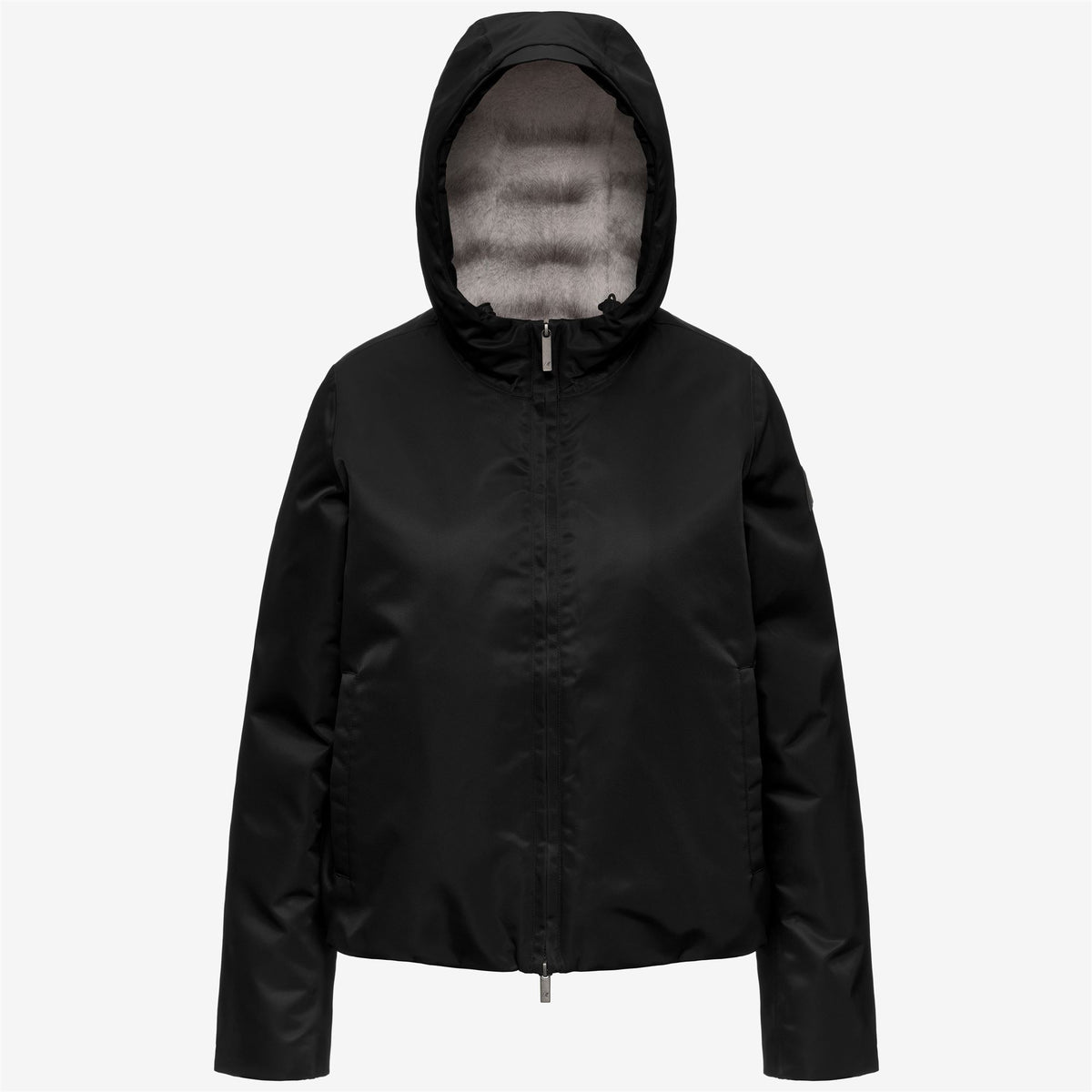 Jackets_Woman_OLGA SHINY TWILL FUR_Short_BLACK GREYISH BICOLOR FUR - Commercial 1