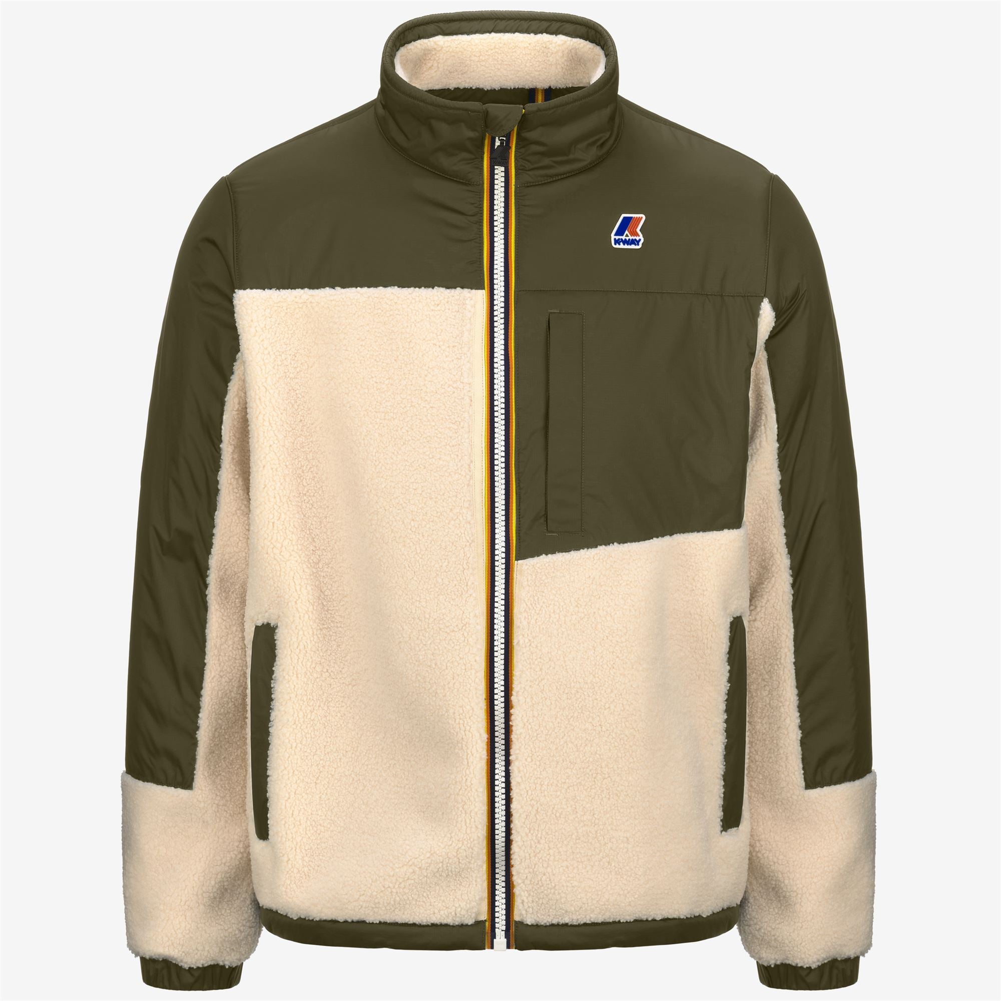 Fleece_Unisex_LE VRAI 3.0 NERSEV ORSETTO_Jacket_Ecru-GREEN BLACKISH - Commercial 1
