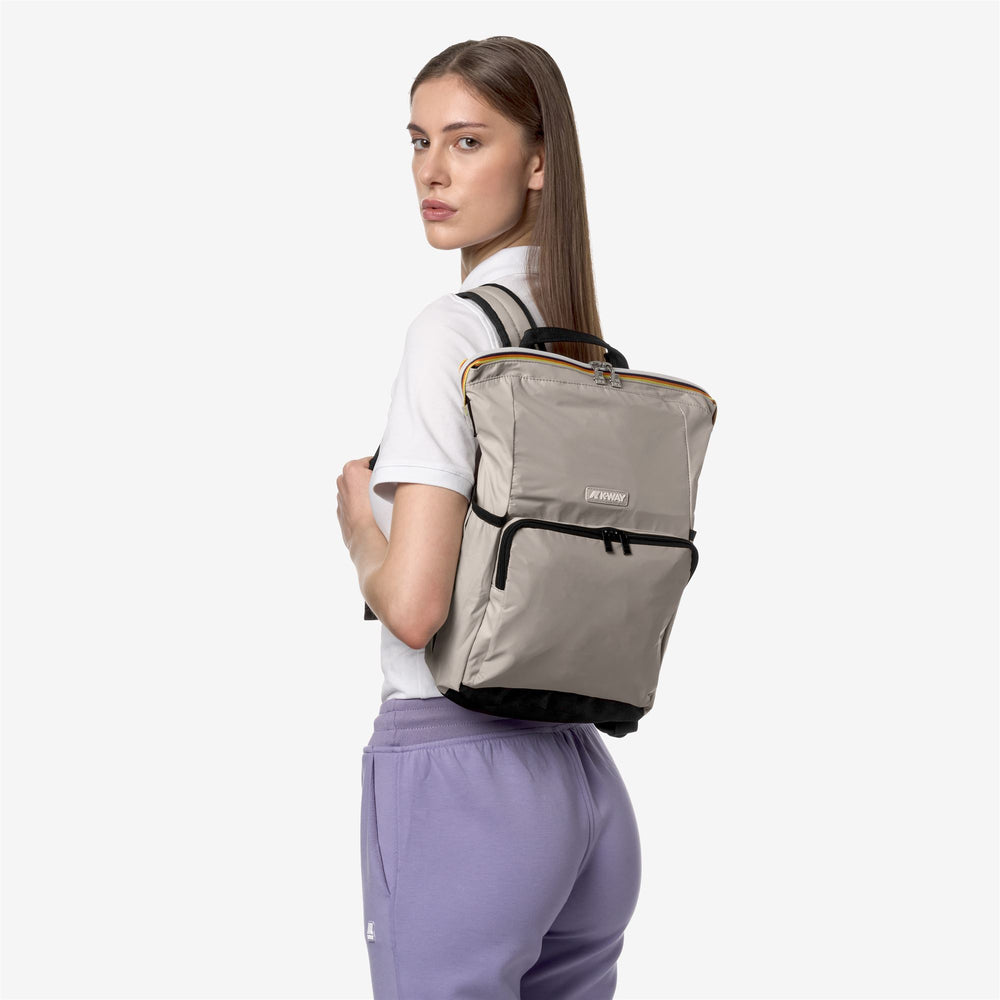 Beige Grey Unisex Waterproof City Backpack with Laptop Sleeve 02