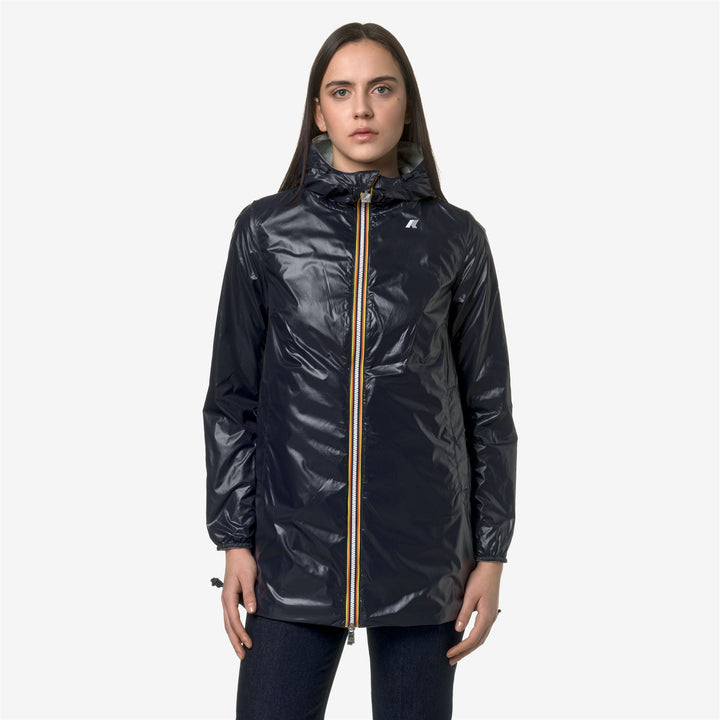 Giacca Impermeabile Reversibile Donna Blu Grigio a Mezza Lunghezza 3