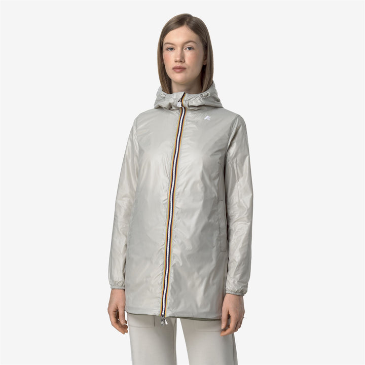 Chaqueta media impermeable reversible verde beige para mujer 4