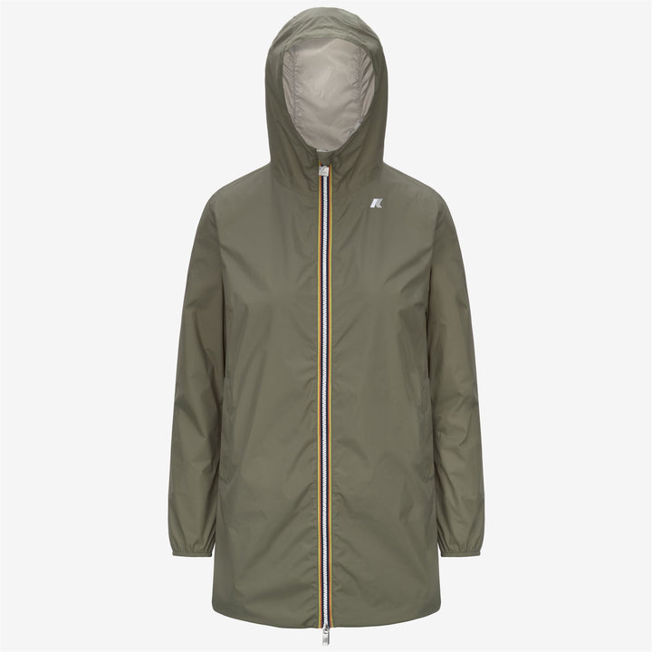 Chaqueta media impermeable reversible verde beige para mujer 5