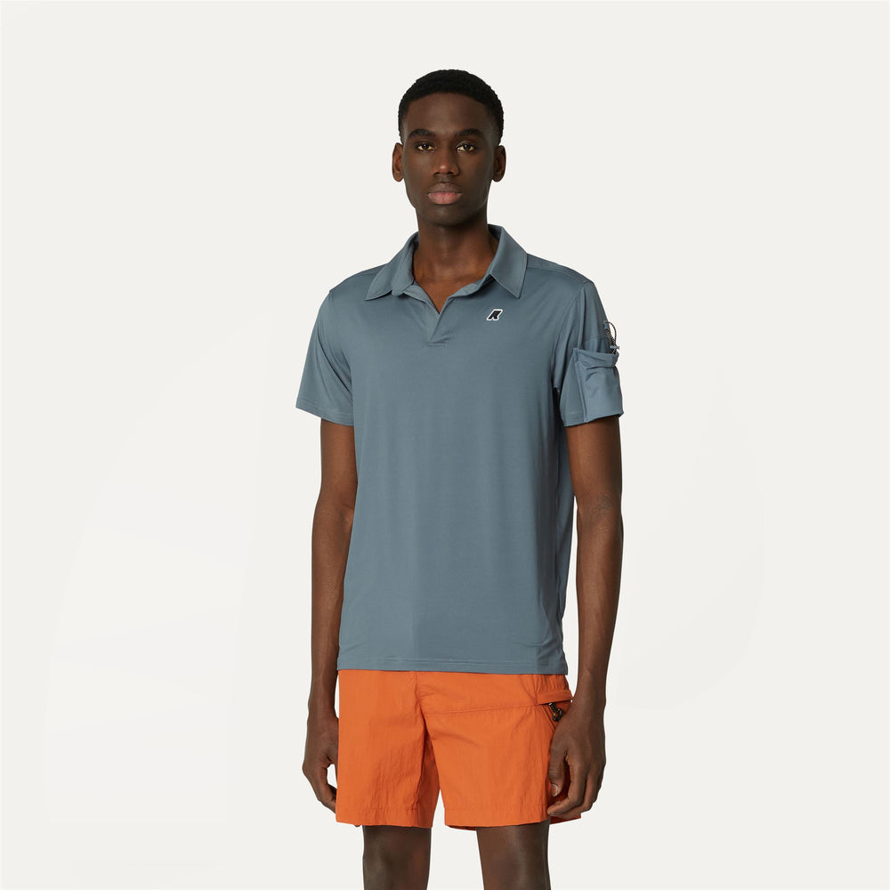 Grey Blue Men's Packable Outdoor Polo T-Shirt with UV Protection 02