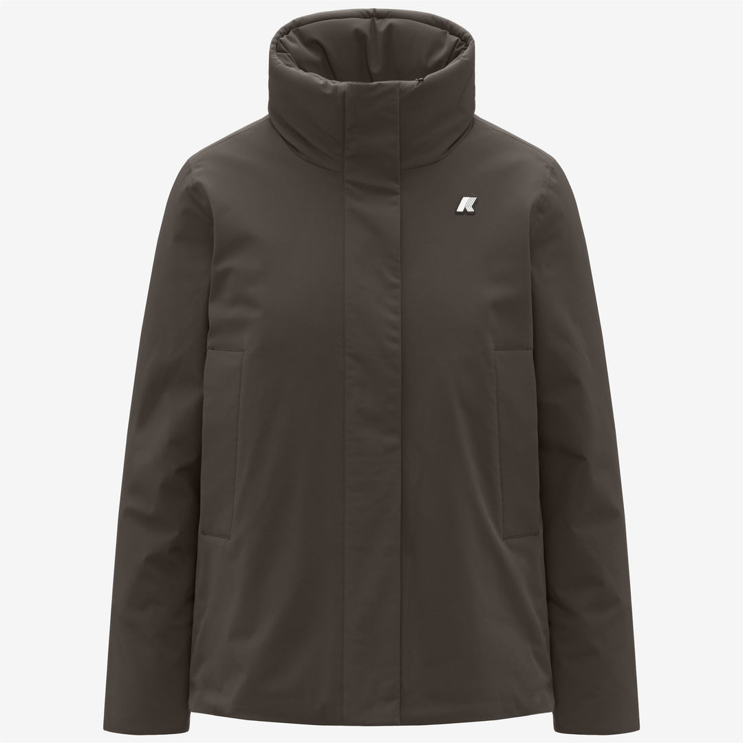 Chaqueta corta de moda para mujer con capucha en color oliva negro 01