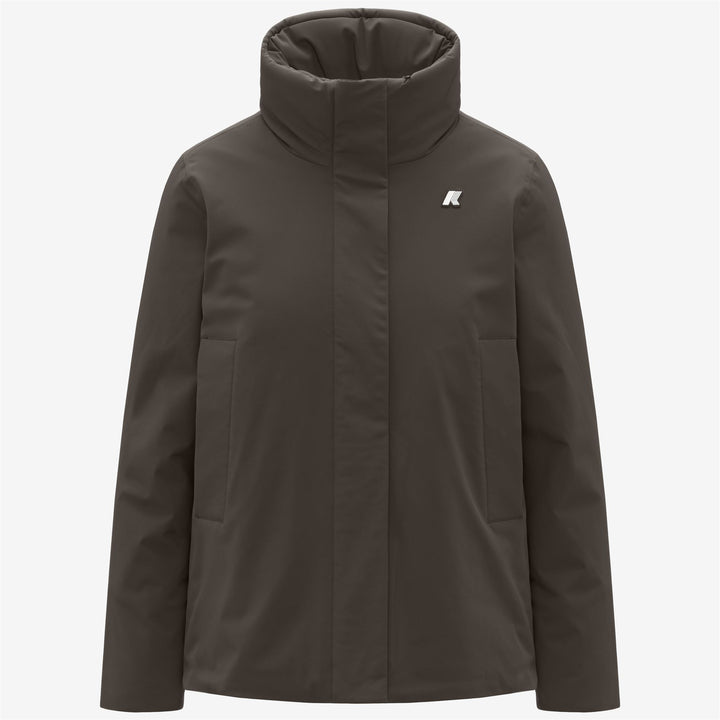 Chaqueta corta de moda para mujer con capucha en color oliva negro 1