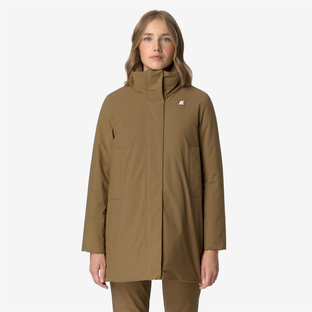 Brown Green Women's Elegant Mid Jacket with Adjustable Openings 02