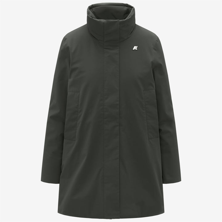 Chaqueta elegante de mujer negra y verde con capucha 1