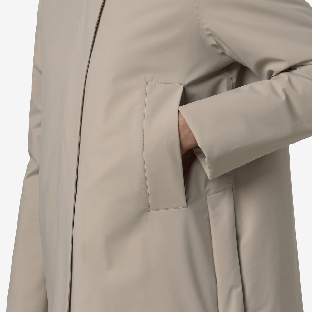 Beige Women's Elegant Mid-Length Jacket with Hood 02